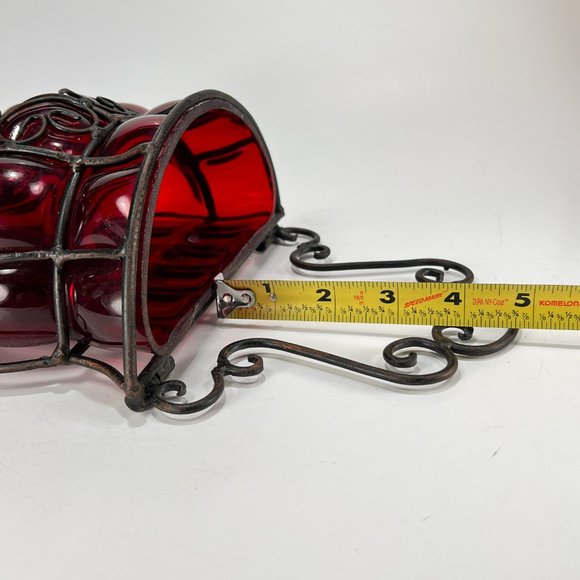 Gothic Caged Ruby Red Glass Wall Hang Planter VTG - Picture 14 of 16